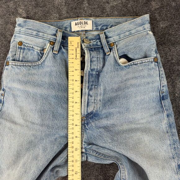 AGOLDE Light Blue Denim Jeans Cropped Raw Hem Button Fly Women's 25X24 - Picture 11 of 12